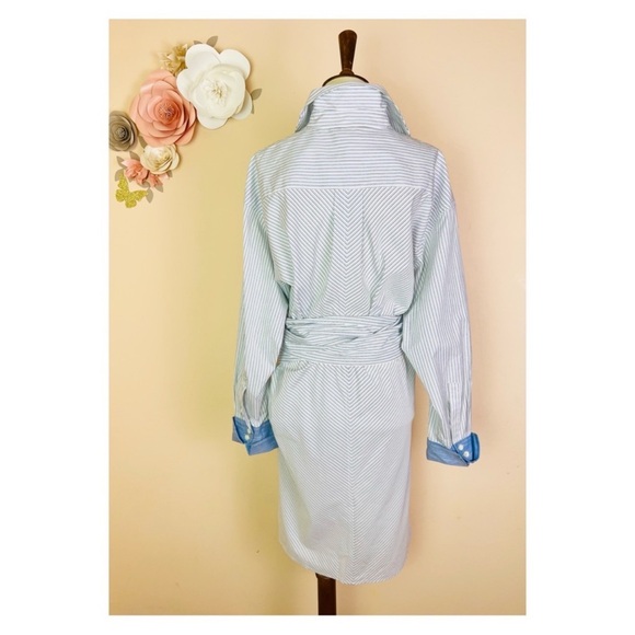 New! FRAME Striped Belted Wrap Shirt Dress - Picture 6 of 9